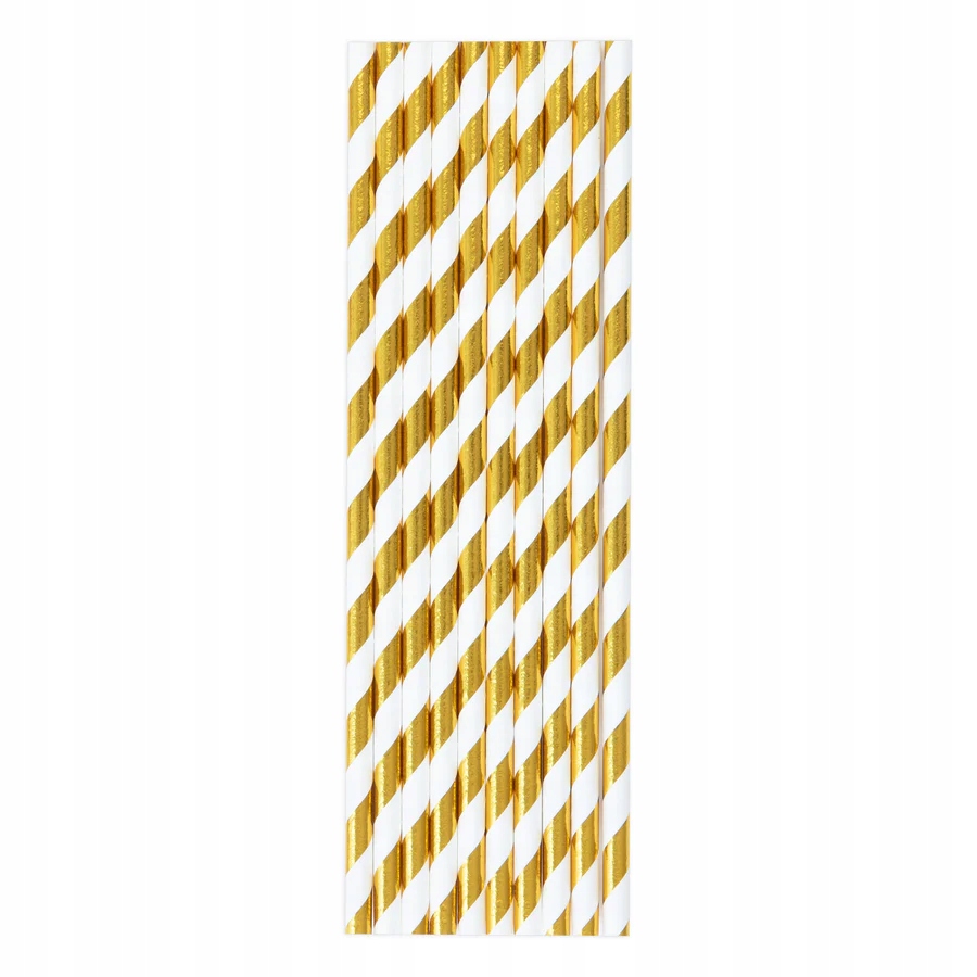 SŁOMKI PAPIEROWE BIAŁE W ZŁOTE PASKI 10 SZT Marka PartyPal