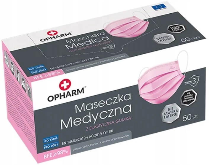 

Maska Maseczka chirurgiczna medyczna różowa 50szt