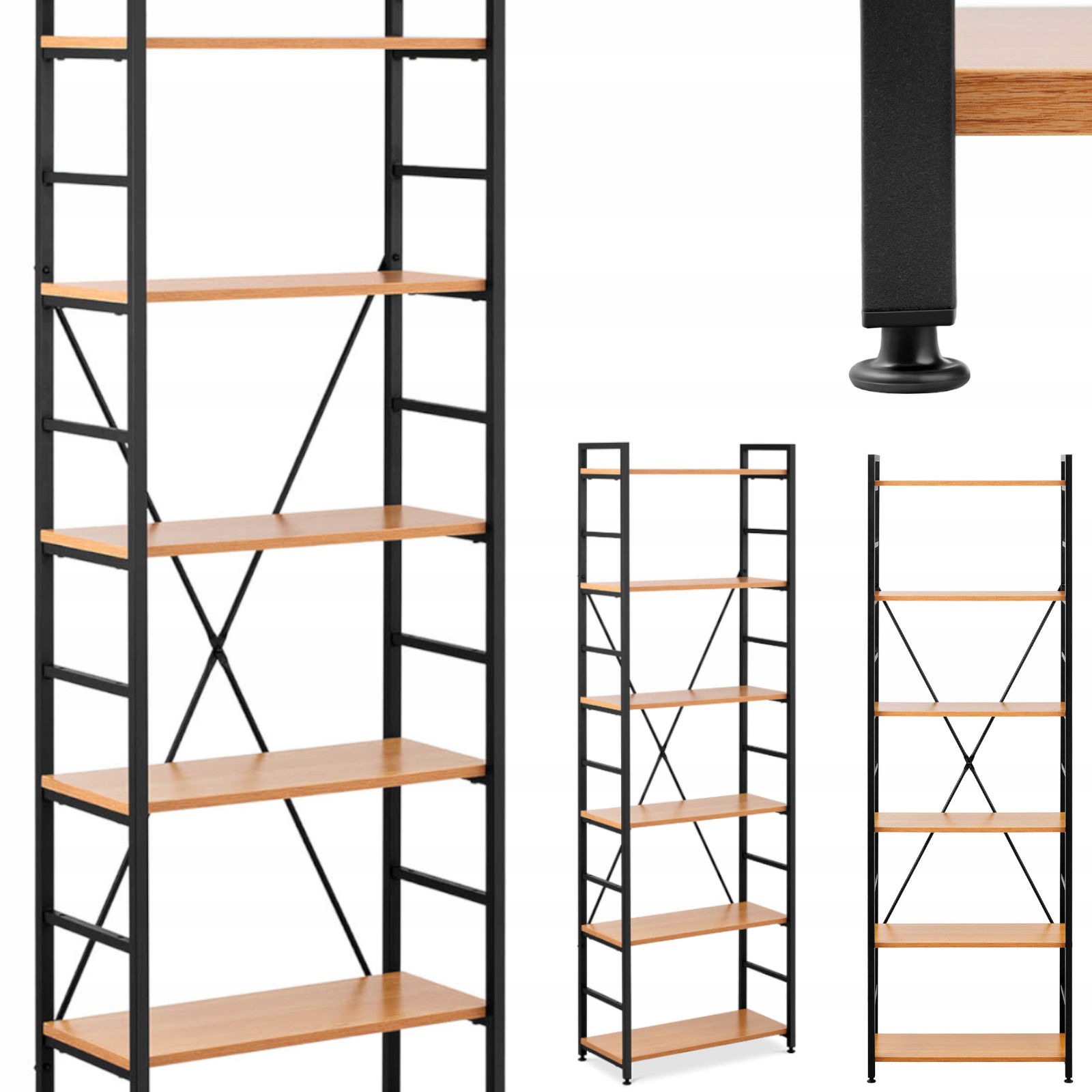Regál na knihy, dekorácie, loft, industriálny, max. 150 kg, 6 Políc