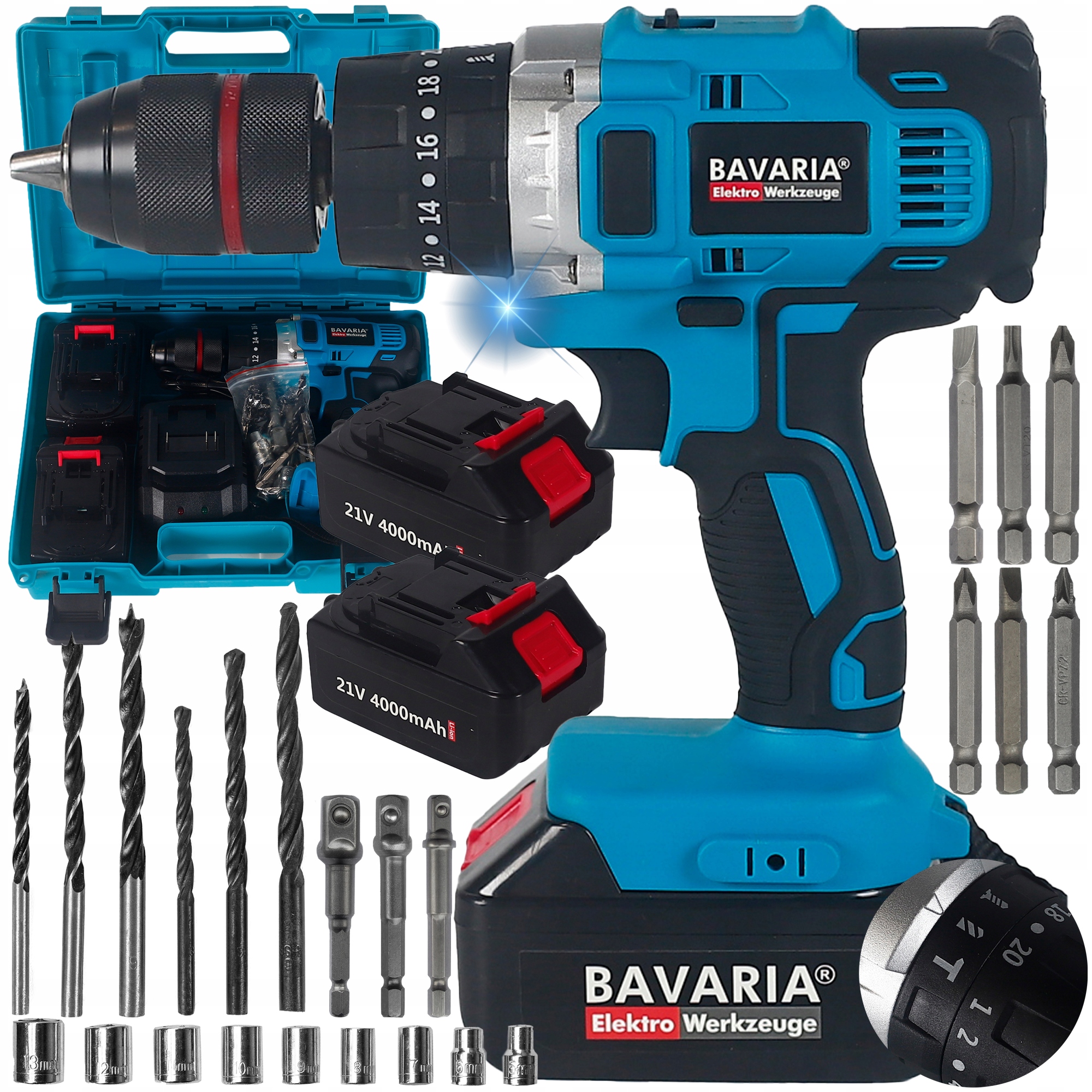 Wkrętarka Akumulatorowa 21V 4Ah Wiertarko-wkrętarka Z Udarem Udar Walizka