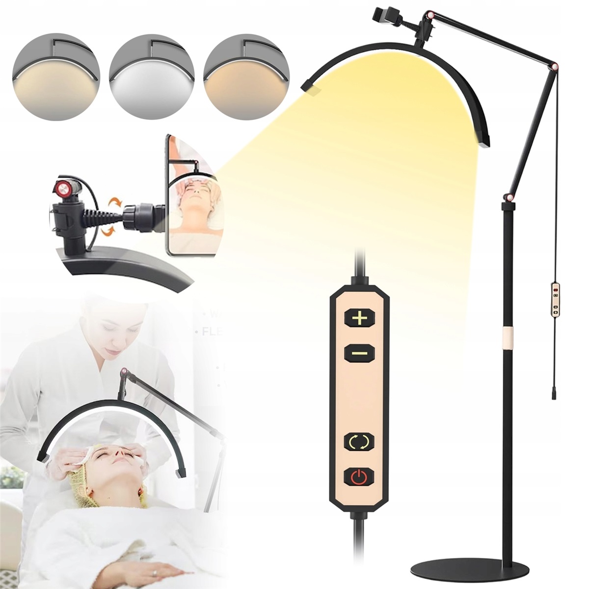 10 úrovní jasu Led lampa 3 barvy světla nastavitelná výška černá