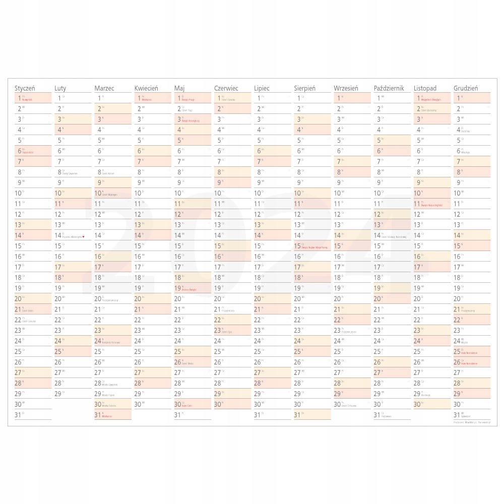 Planer ścieralny 2024 kalendarz ścianę 138x97,5 B0
