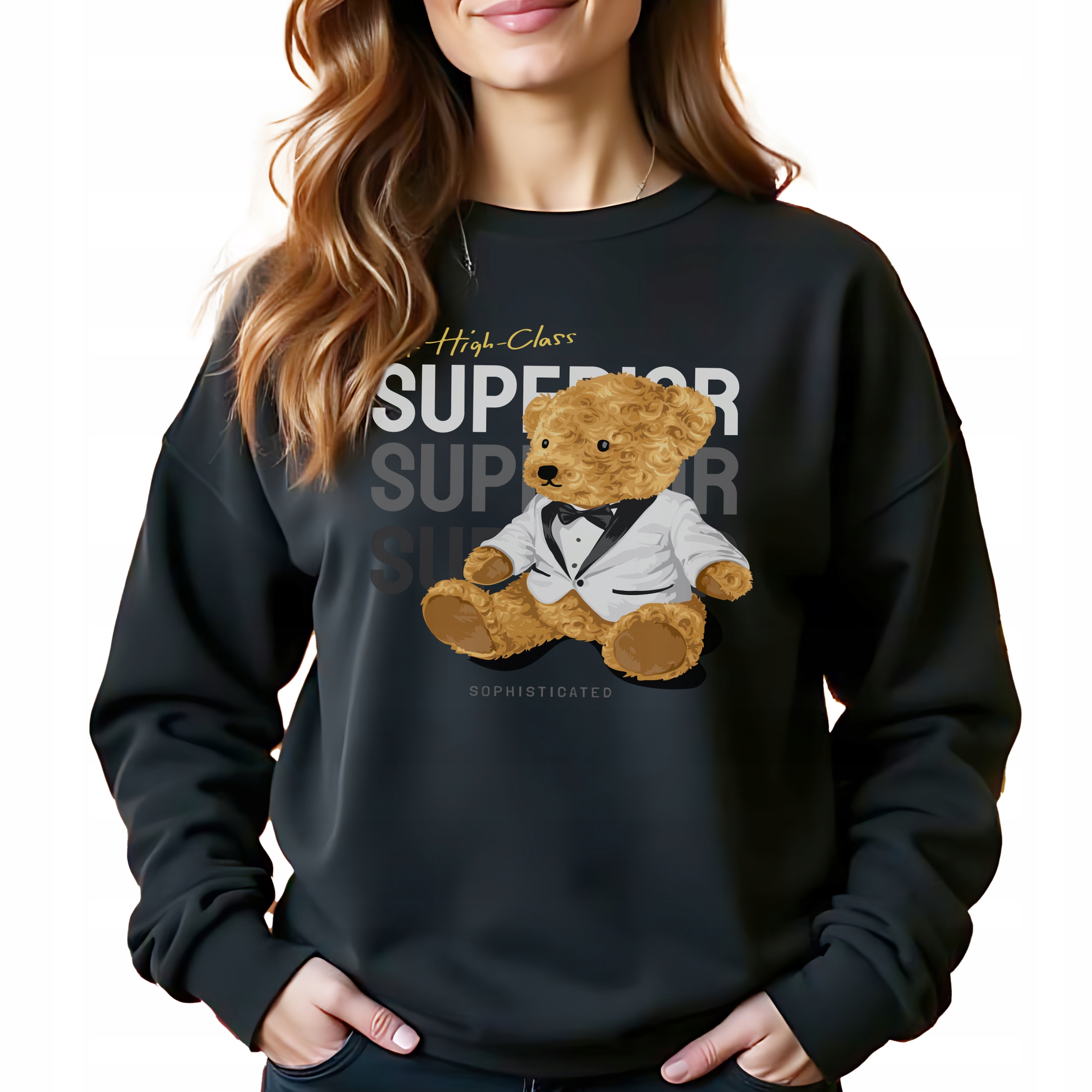 Černá bavlněná stylová Mikina Superior Bez Kapuce jako Dárek Velikost XL
