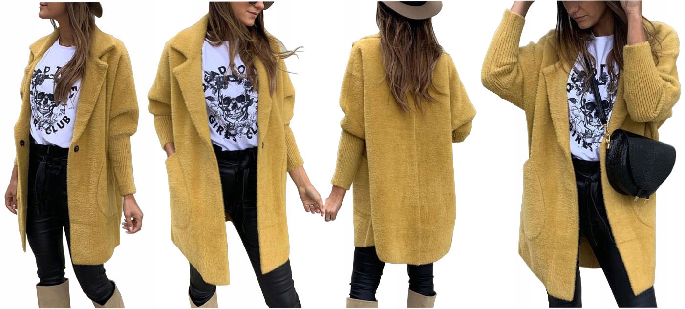 

Płaszcz Alpaka Długi Płaszczyk Wełna Kurtka L