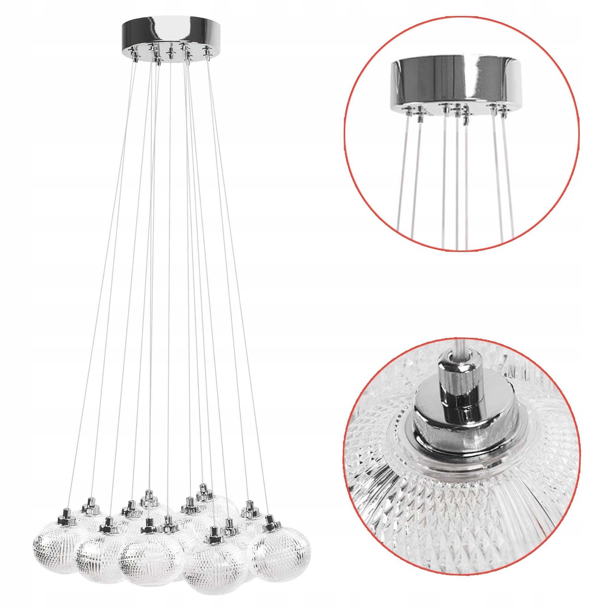 Závesná lampa Chrom 13 akrylových tienidiel G9 Moderná lampa do obývačky