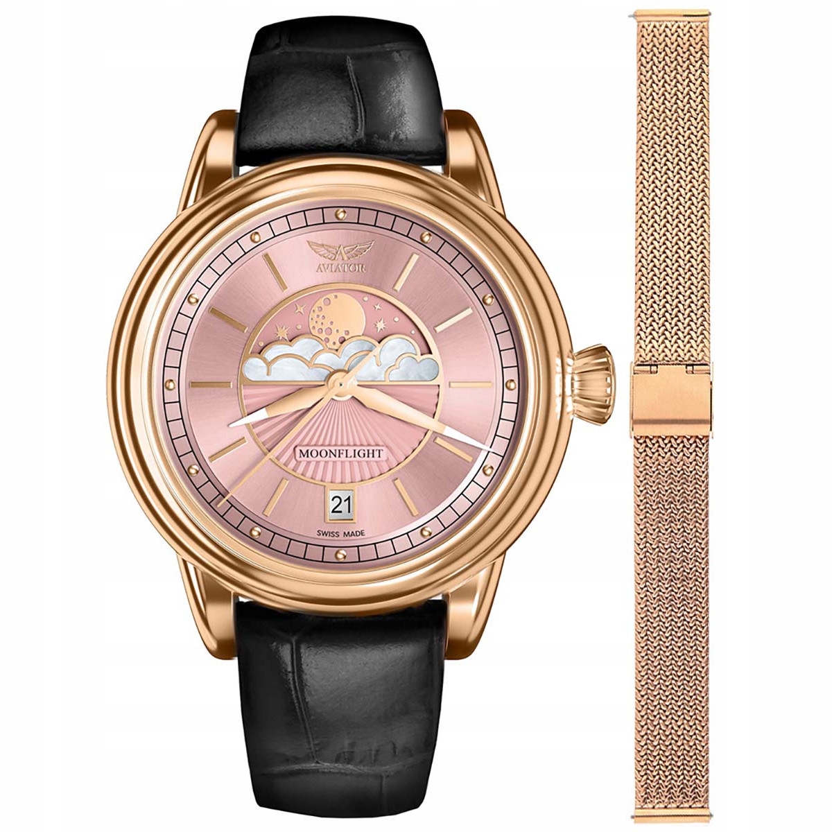 Dámské hodinky Aviator V.1.33.2.258.4.BM-SET růžové zlato