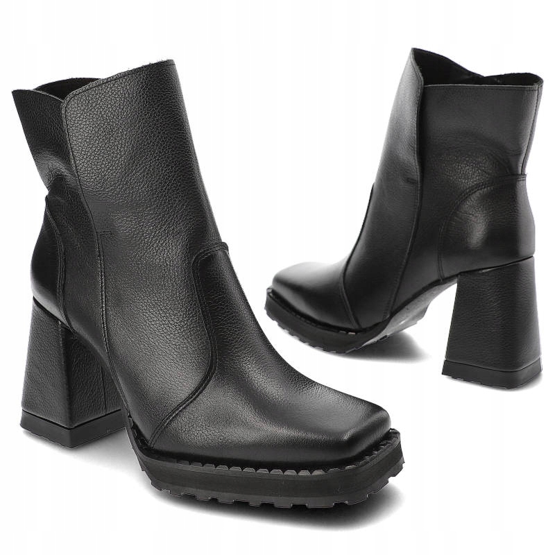 Czarne Botki Exquisite Modne Skórzane Buty Kolor czarny