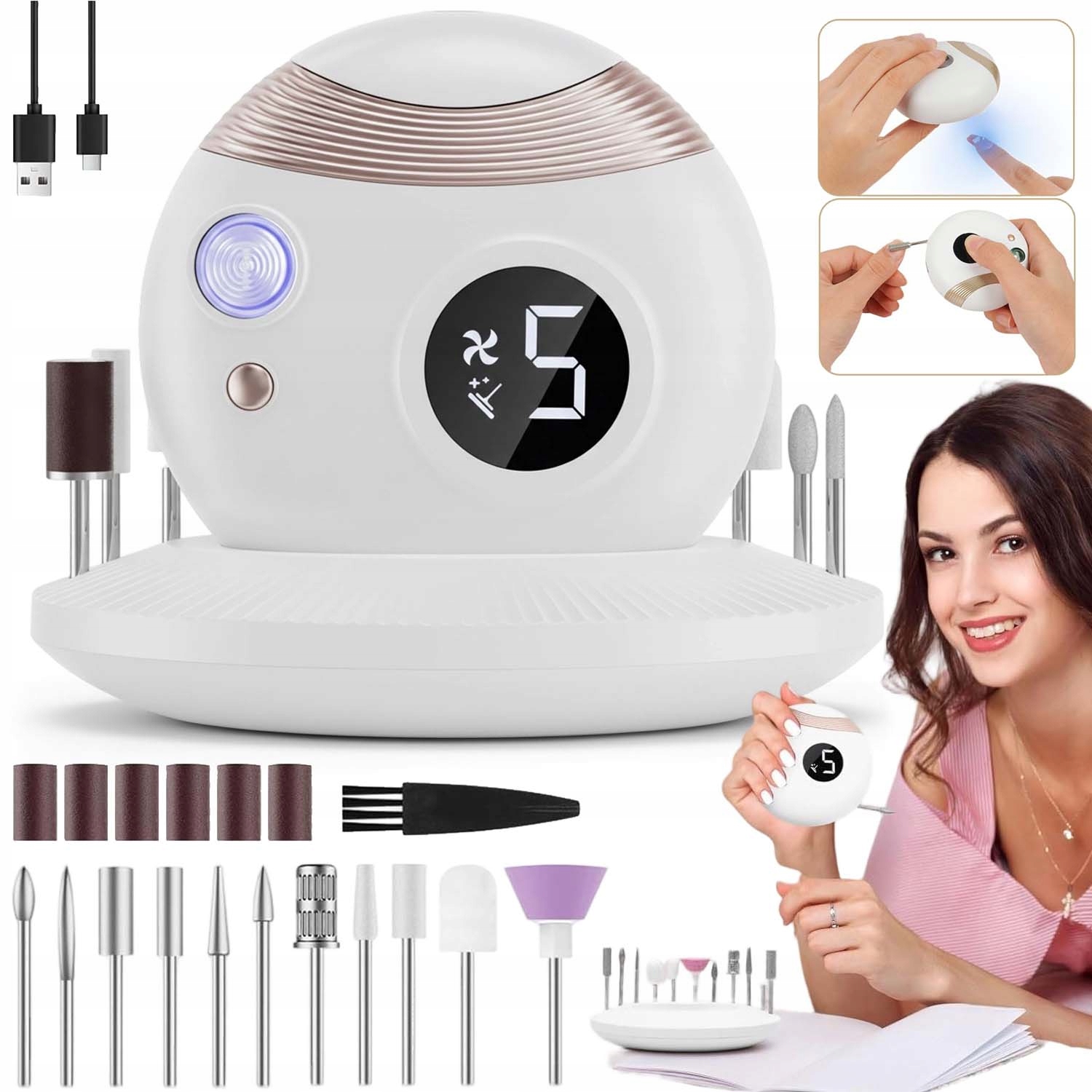 3V1 Elektrický Kleštičky Na Nehty Usb Bezpečné Automatické S Led Světlem