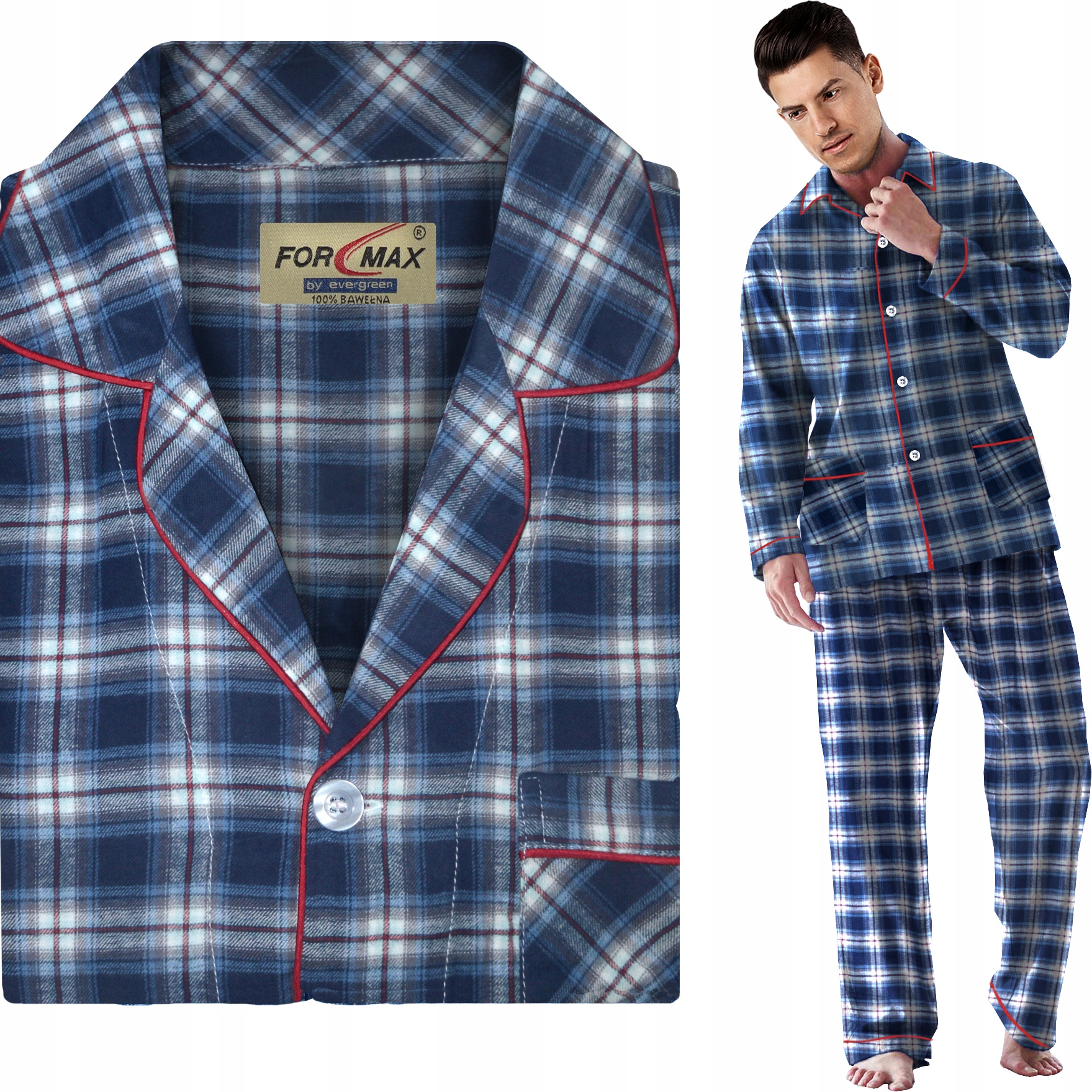 Pánské pyžamo s dlouhým rukávem 100% bavlna Rozepínací úpletová tkanina D021 vel XXL