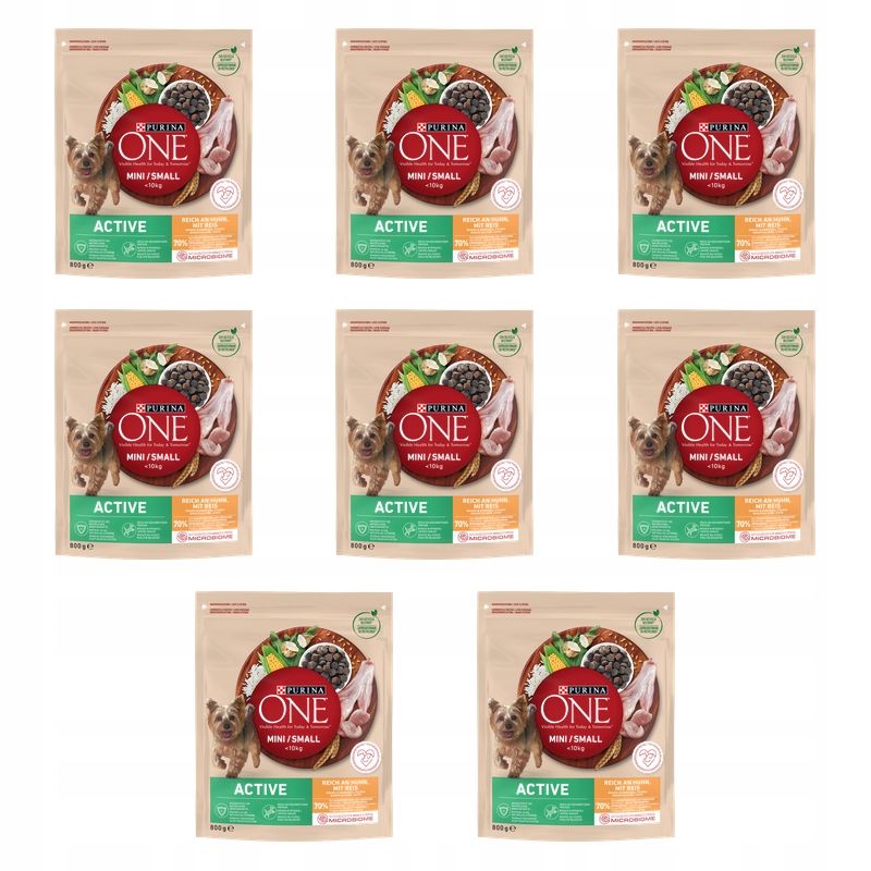 Purina One Mini Active Krmivo pro psy Kuřecí rýže 800 g X8