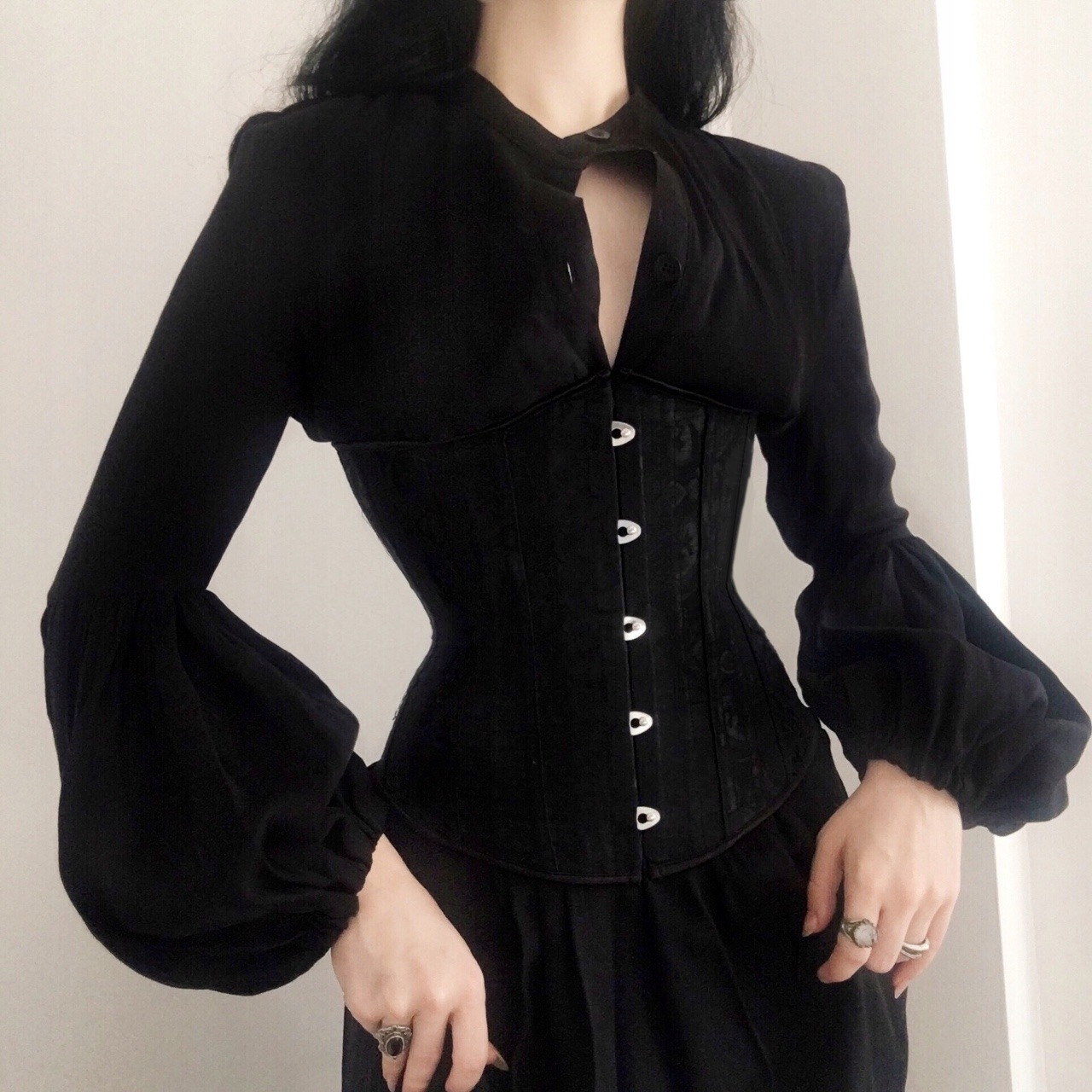 PREMIUM Czarny Klasyczny Gorset wiąznany UNDERBUST Rozmiar L