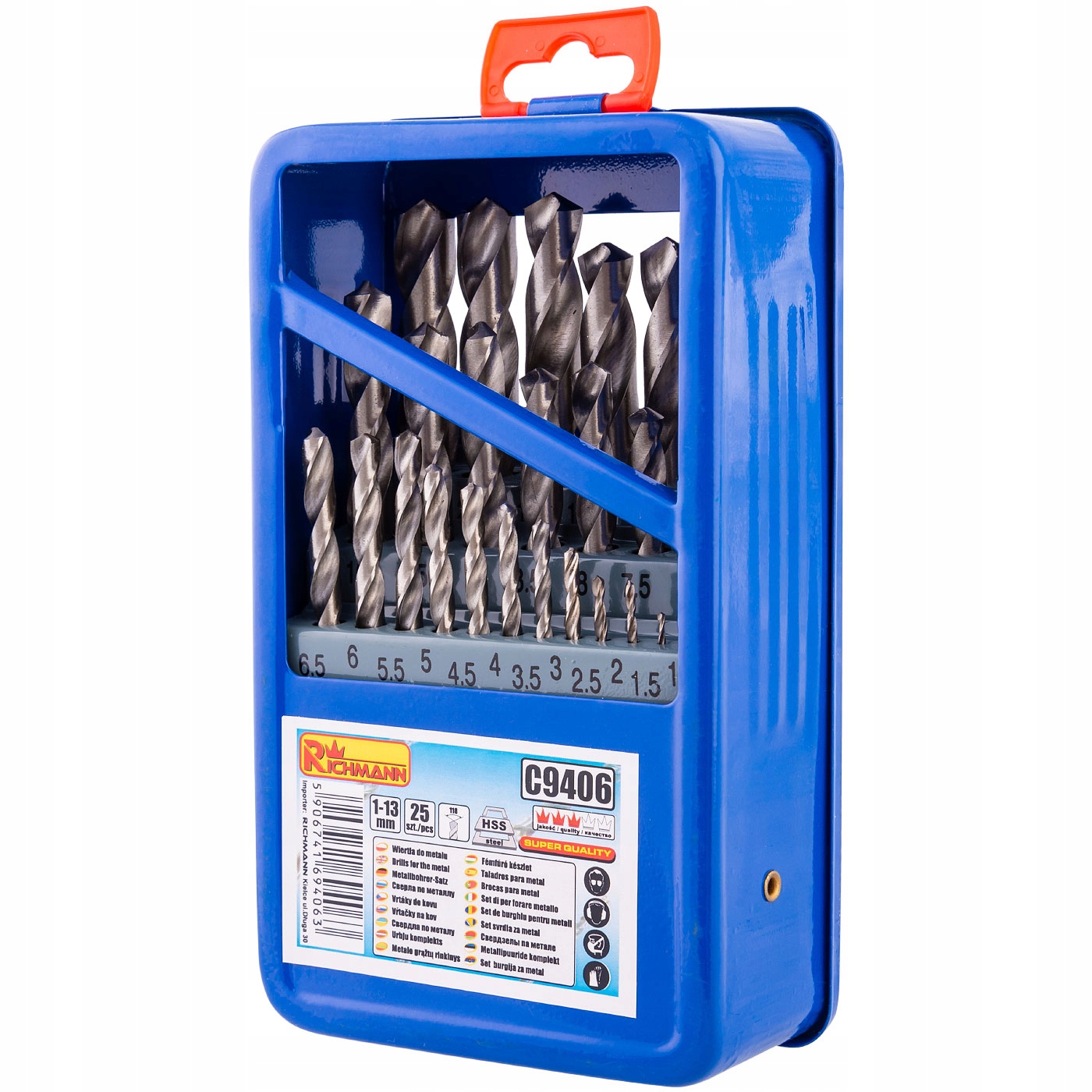 Zestaw Wierteł Metalu Hss 1-13MM 25SZT Solidne Wiertła W Metalowej Kasecie