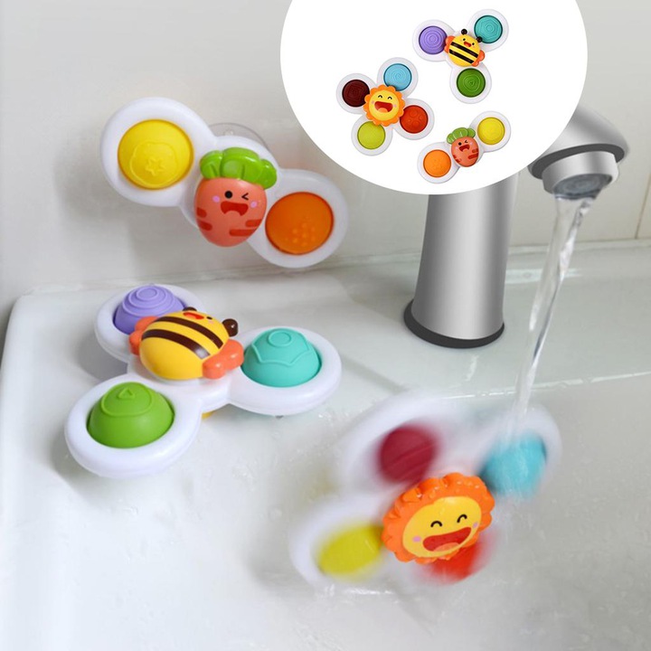 FIDGET SPINNER Z PRZYSSAWKĄ SENSORYCZNĄ KĄPIEL PREZENT GRZECHOTKA 3 SZTUKI Marka inna