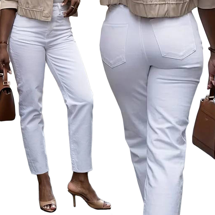 Premium Jeansy spodnie damskie wysoki stan Mom Fit Białe