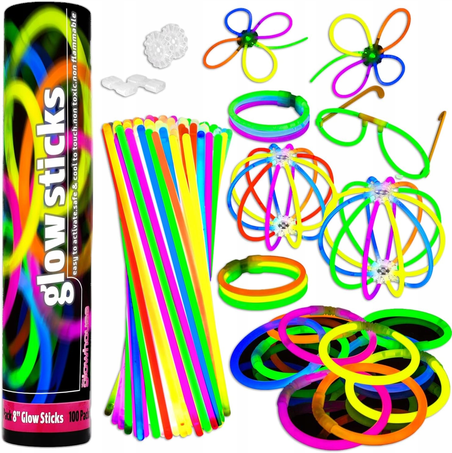 OKULARY GLOWSTICK BRANSOLETKI ŚWIECĄCE ŚWIATŁO CHEMICZNE 100 + ŁĄCZENIA