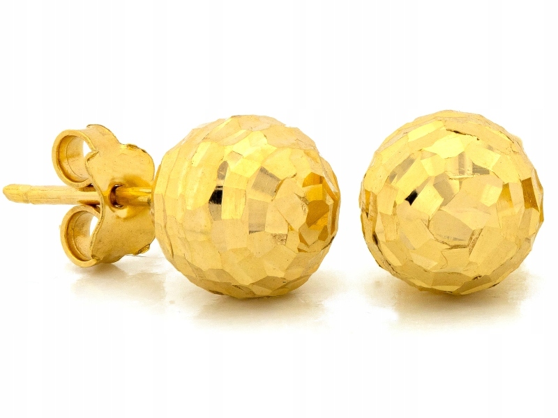 Zlaté Náušnice s diamantovými kuličkami 585, zapínání na tyčinku pro ni