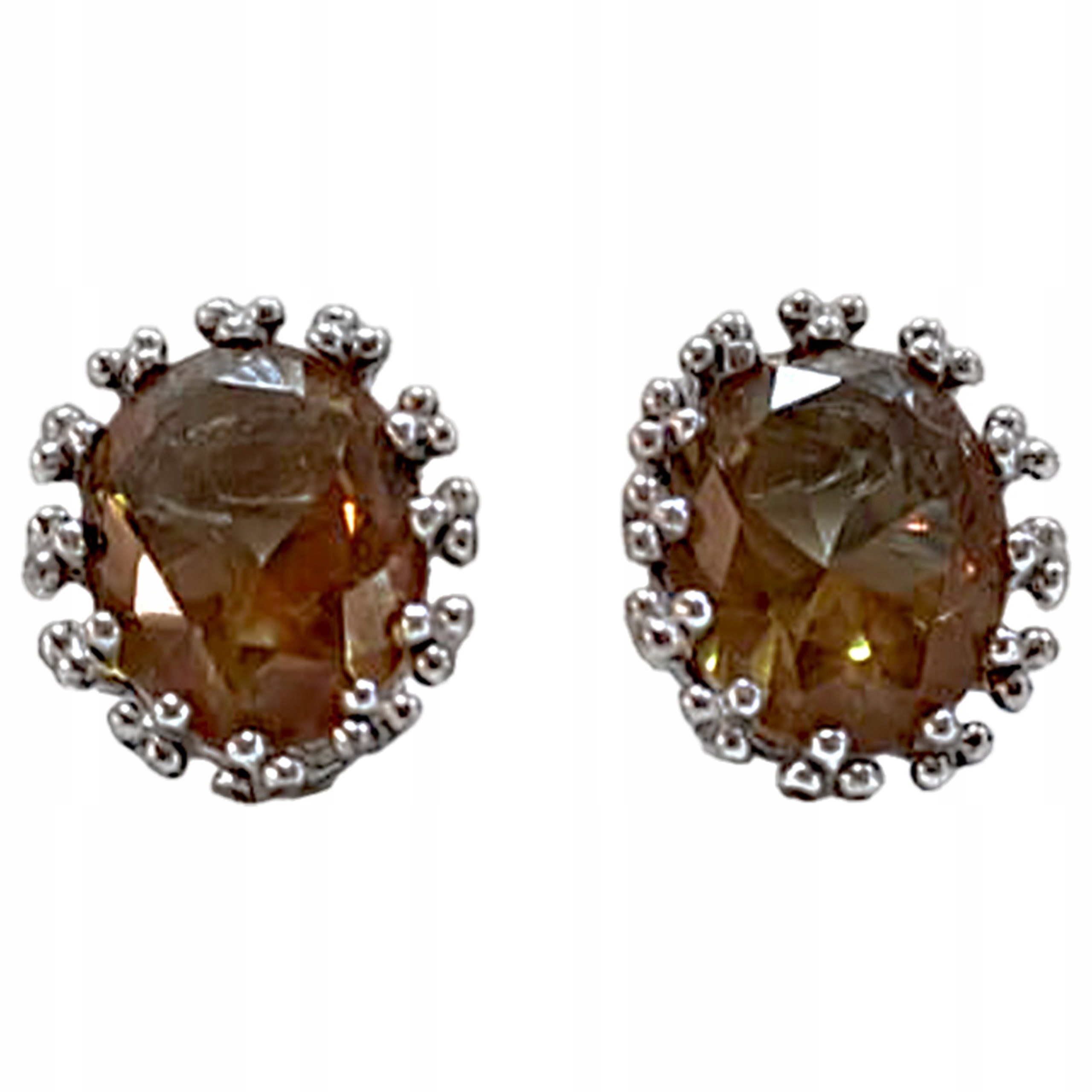 Stříbrné náušnice 925 elegantní zdobené jantarovou zirkonií na tyči