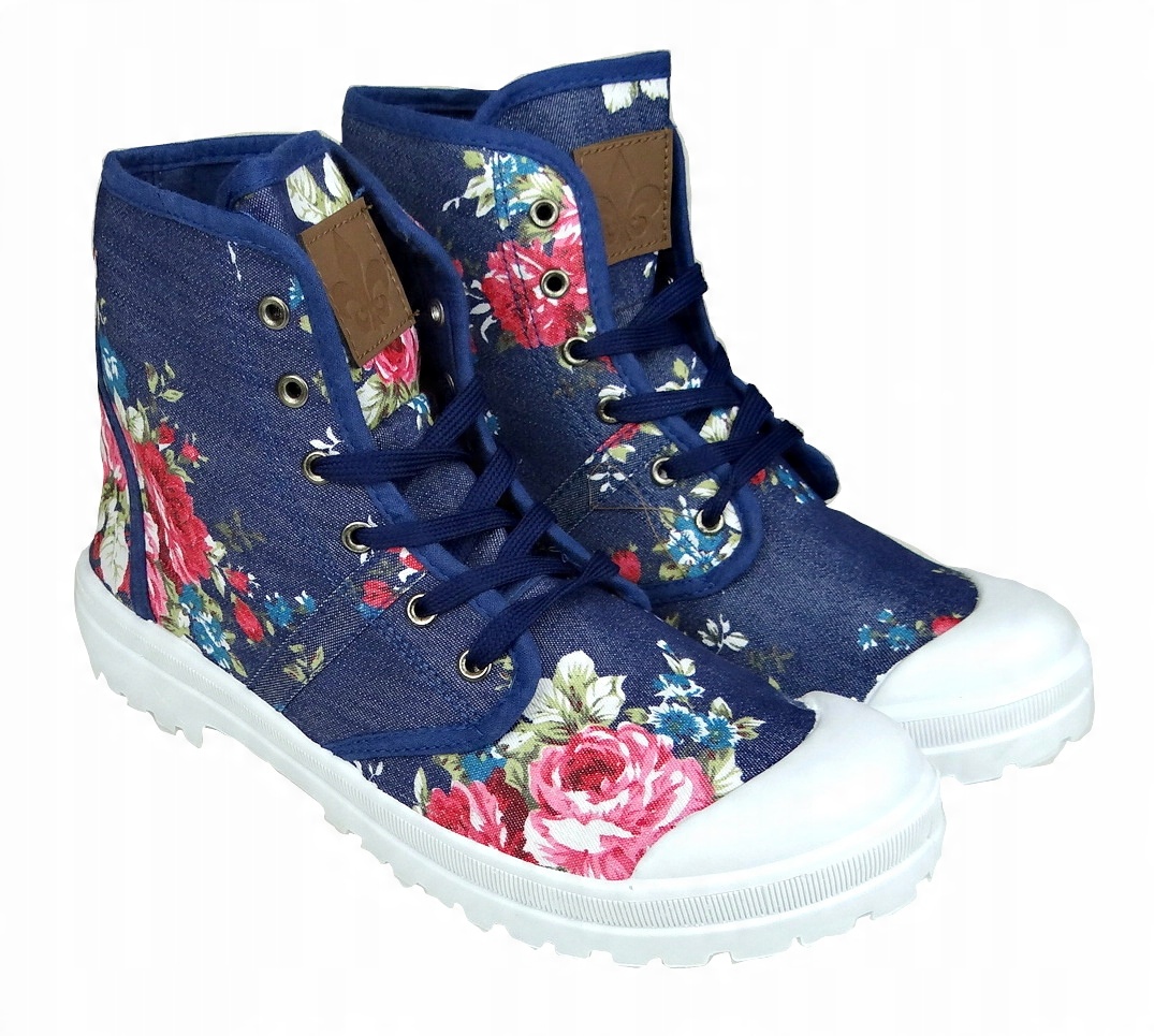 

Trampki Damskie Wysokie W Kwiaty Jeans Wishot r.38