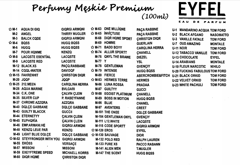 Perfumy męskie Eyfel egoist chan M-88 50ml EAN (GTIN) 8681301013511