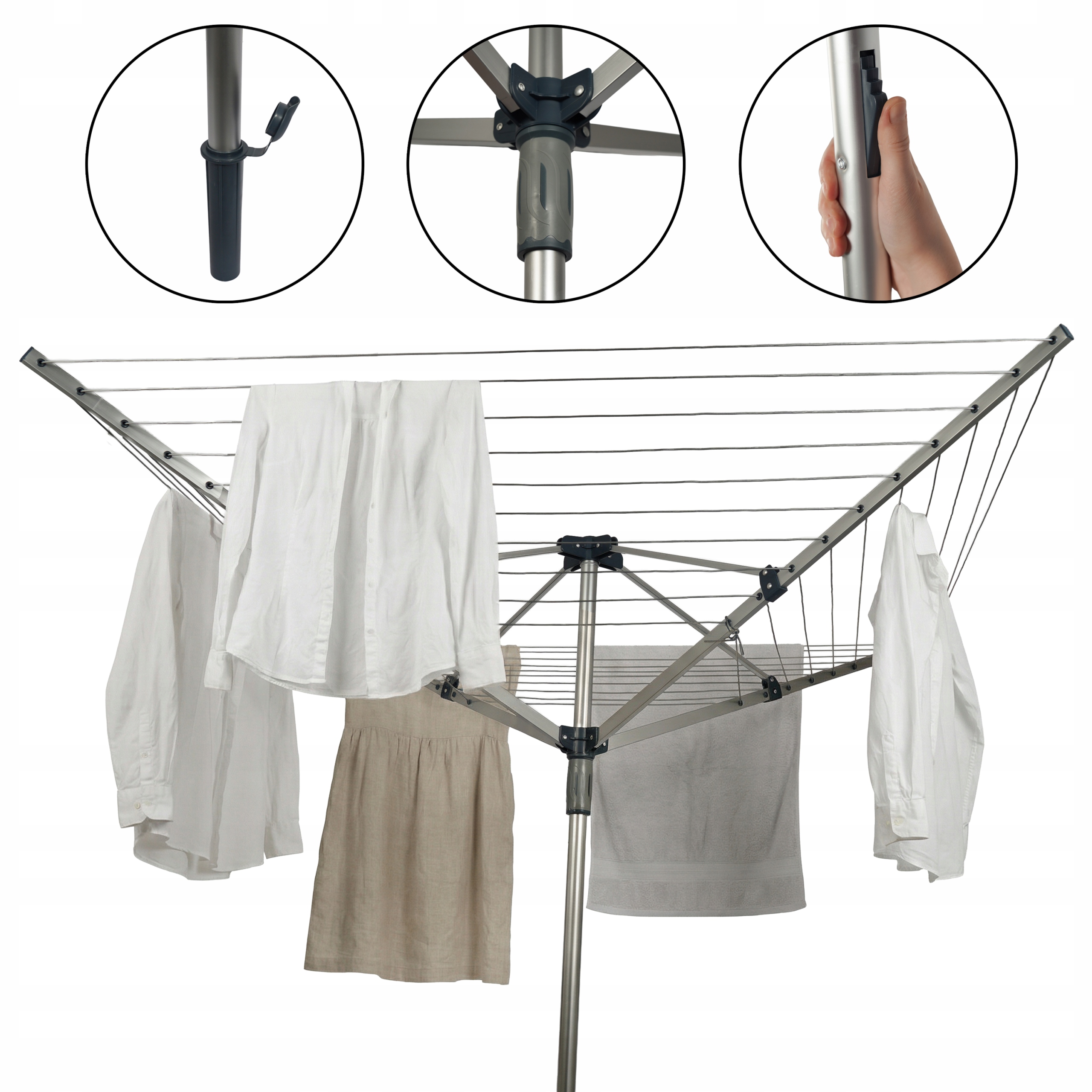 Suszarka Ogrodowa Na Pranie Obrotowa Stabilna Aluminiowa 50M Linki Składana