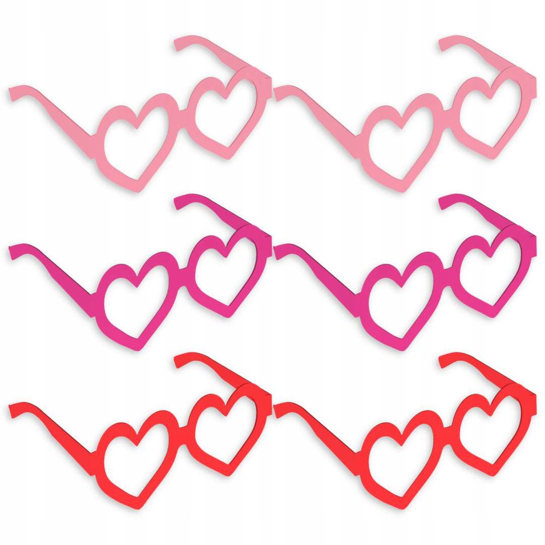 OKULARY papierowe WALENTYNKI zakochani SERCA SERDUSZKA różowo-czerwone x6