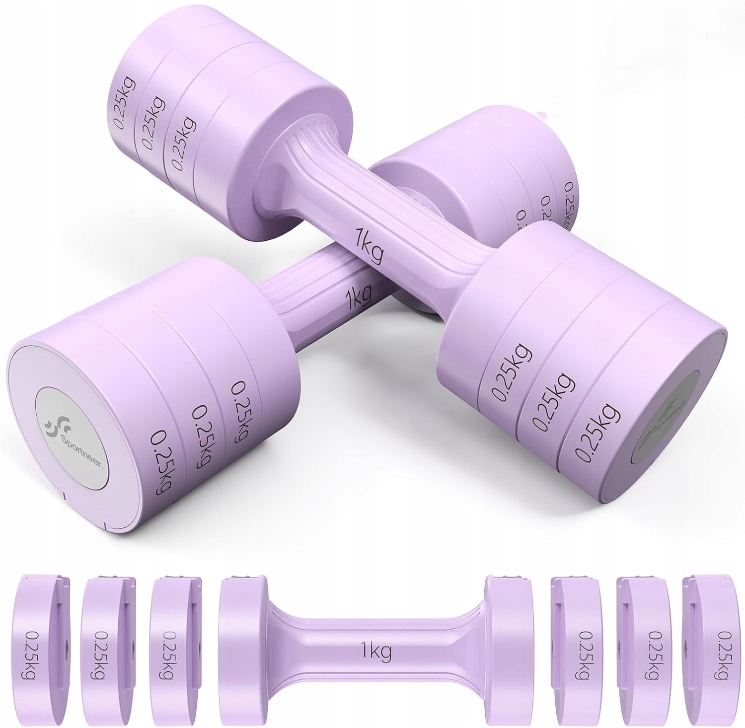 Regulowane hantle Sportneer 2x2,5 kg zestaw 4w1 do treningu siłowego