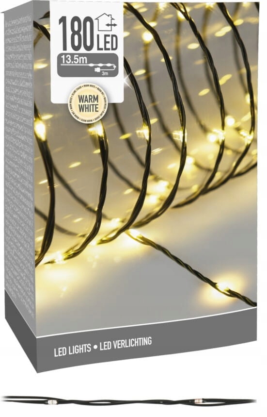 

Lampki Led białe ciepłe 13,5 m na prąd IP44 zielon