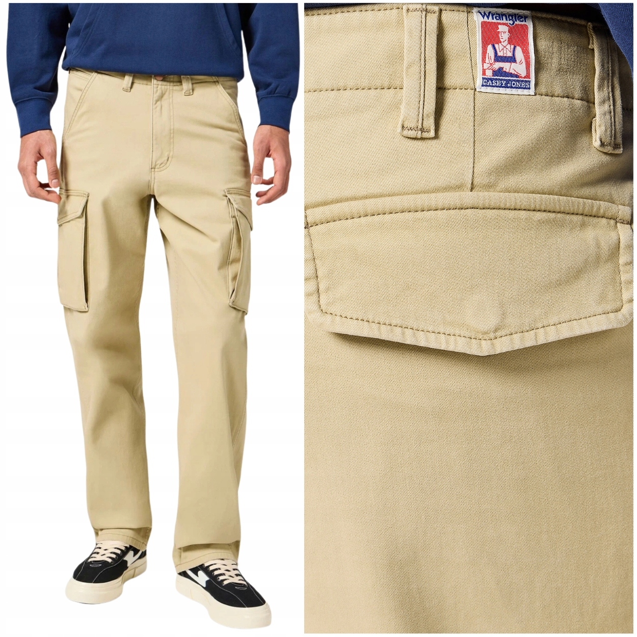 Wrangler Caseyjones Cargo Relaxed volné látkové kalhoty kapsáče W32 L32
