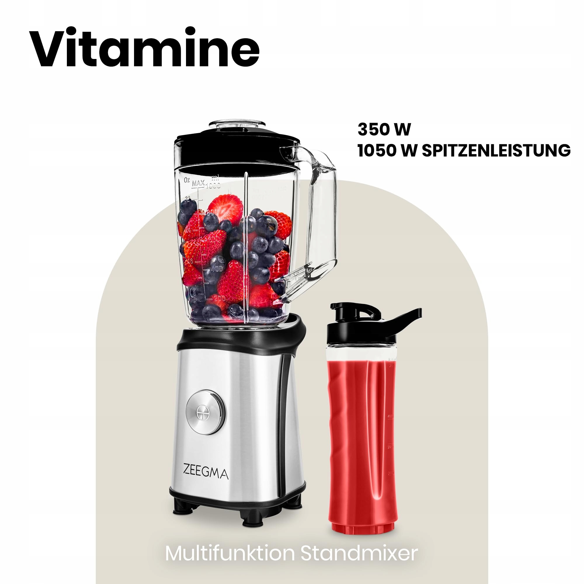 ZEEGMA Vitamine Blender 4w1 1050W 1L Mikser Sokowirówka Młynek Do Kawy — miniatura 2