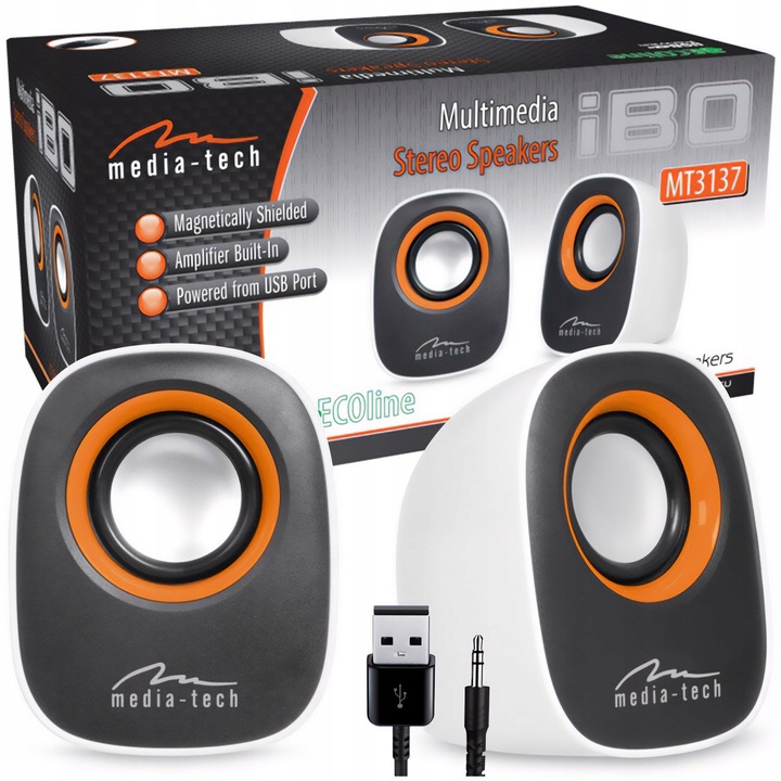 Głośniki komputerowe 2.0 zasilane USB Media-Tech MT3137W moc 2x 3 W białe
