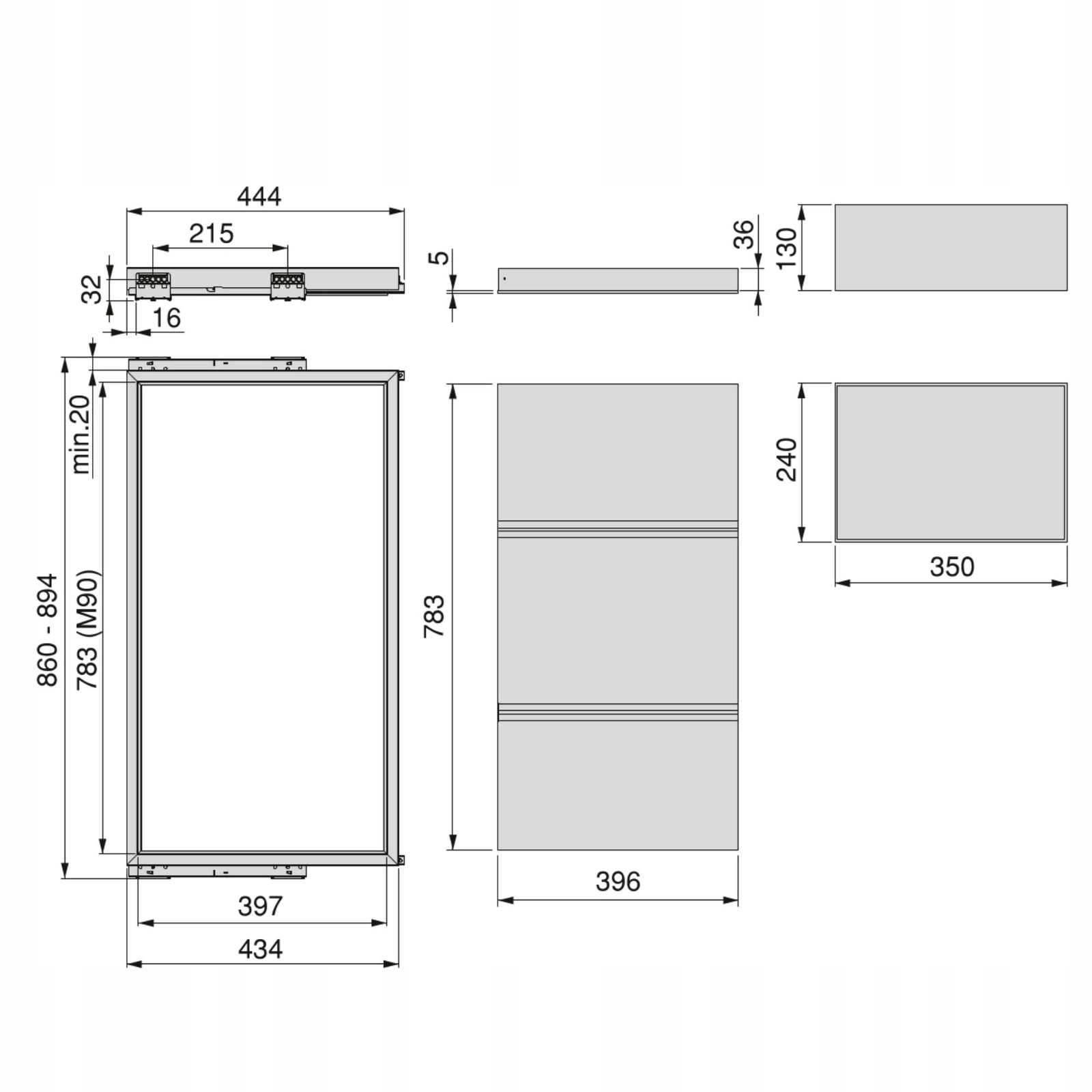 Szuflada z tacką HACK moduł 900 mm, kamienno-szary Rodzaj organizer do szafy