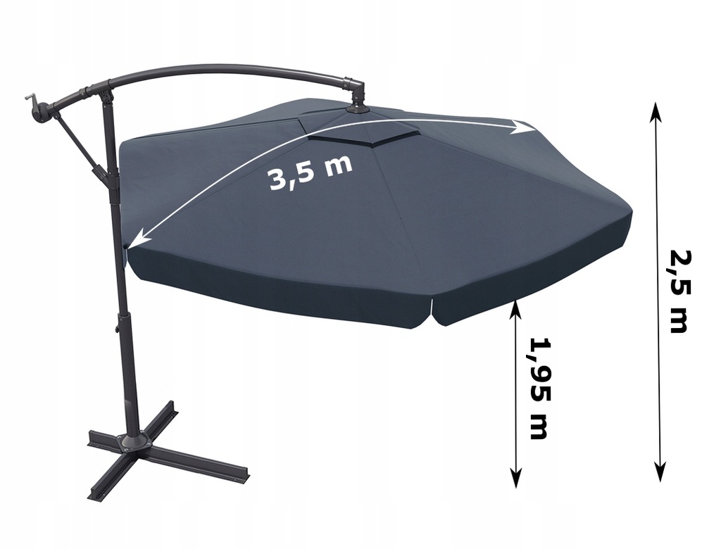 Duży PARASOL OGRODOWY SKŁADANY z Falbaną Mocny 350cmx250cm+POKROWIEC GRATIS Średnica/szerokość 350 cm