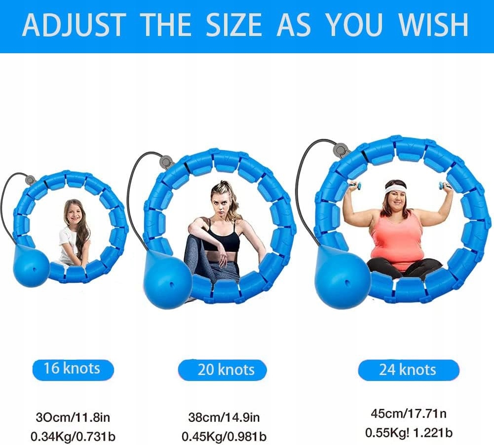 HKESTLDO Smart Hula Hoop 24 elementy+ ciężarek obwód 82-132 cm NIEBIESKIE Marka bez marki