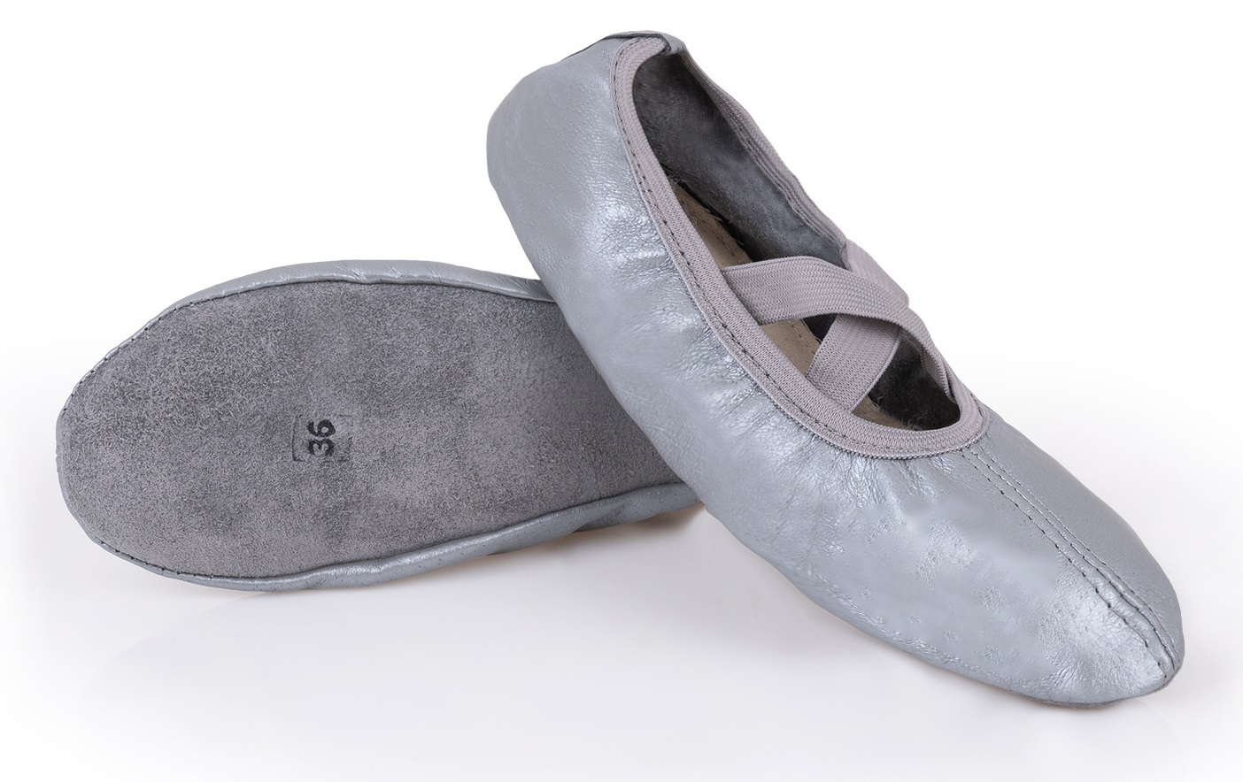 

Baletki Do Tańca Baletu Rytmika Srebrne Skórzane