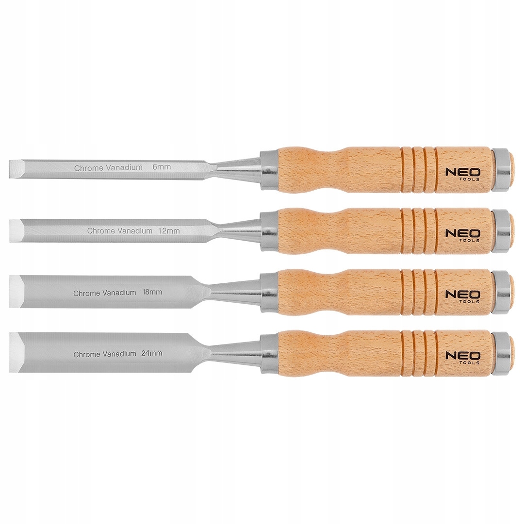 DŁUTA ZESTAW 4 SZT 6 12 18 24 MM DREWNIANY UCHWYT