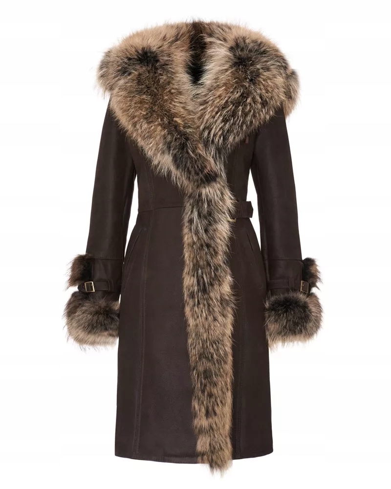 Karen damski kożuch naturalny płaszcz na zimę L Rękaw długi rękaw