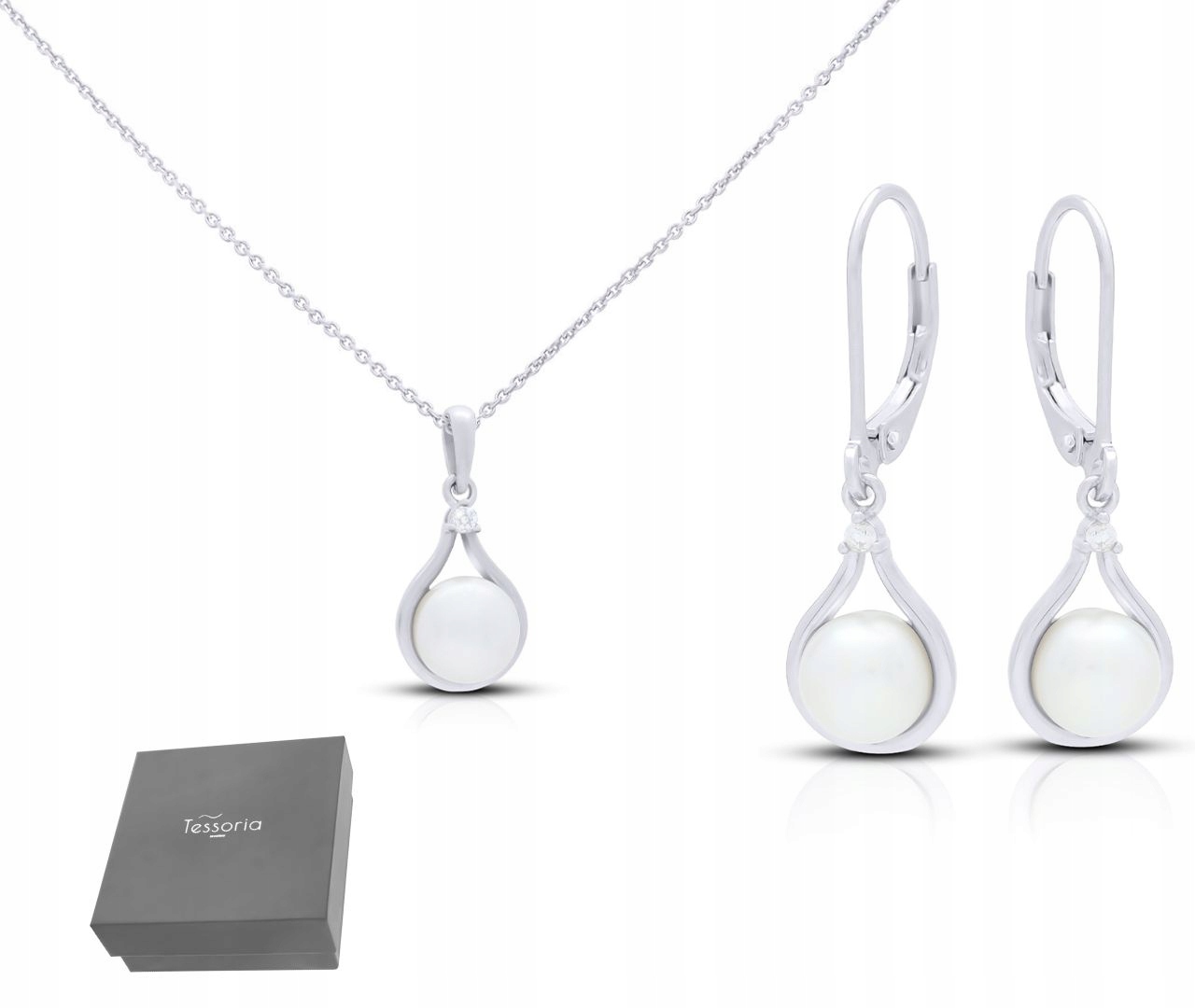 Komplet Stříbrných Šperků S Perlou Náhrdelník A Náušnice Pro Ženy ryzost 925