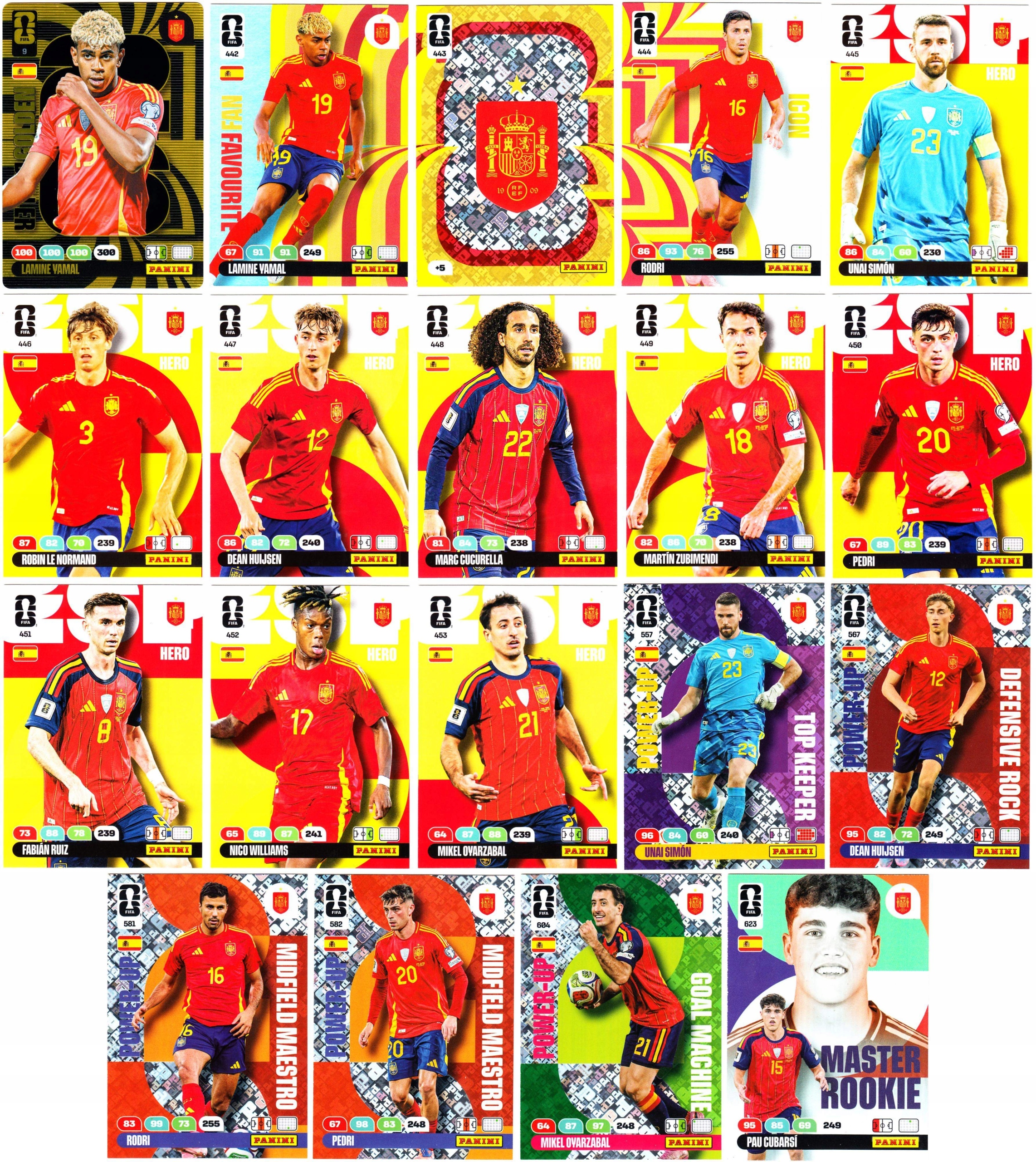 Hiszpania Fifa World Cup 2026 Panini zestaw 19 kart komplet Yamal Rodri