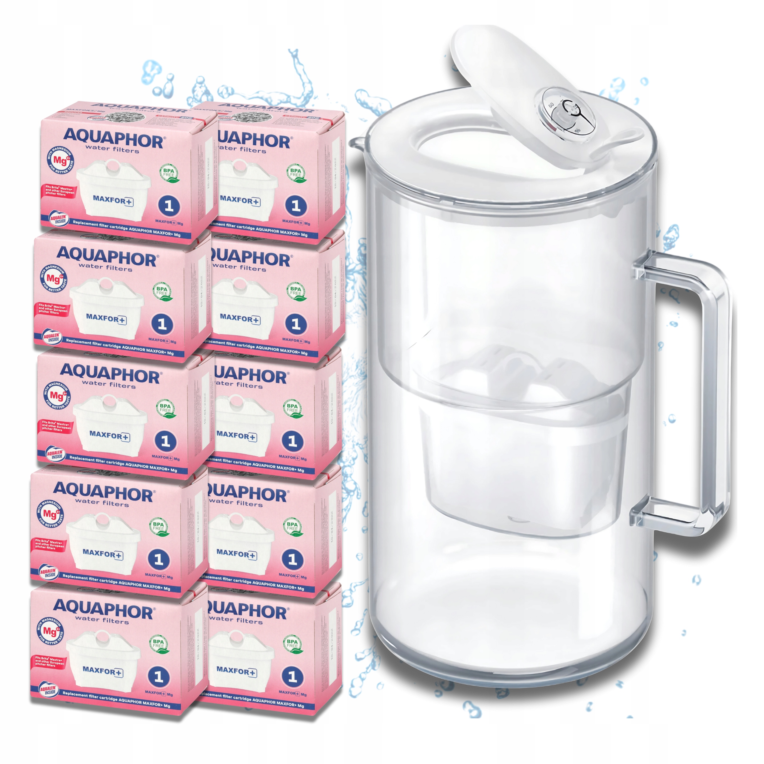 Filtrační konvice na vodu skleněná Aquaphor Glass bílá 10 filtrů Maxfor+ Mg