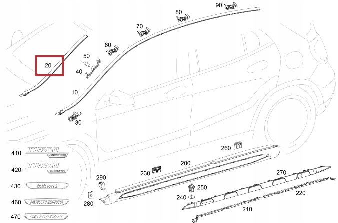 MERCEDES GLA X156 Deflektor wody listwa szyby lewa ORYGINAL Stan opakowania oryginalne