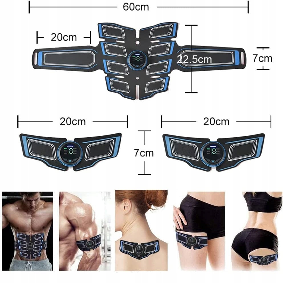 ELEKTROSTYMULATOR STYMULATOR MIĘŚNI BRZUCHA 3x EMS Kolor dominujący czarny