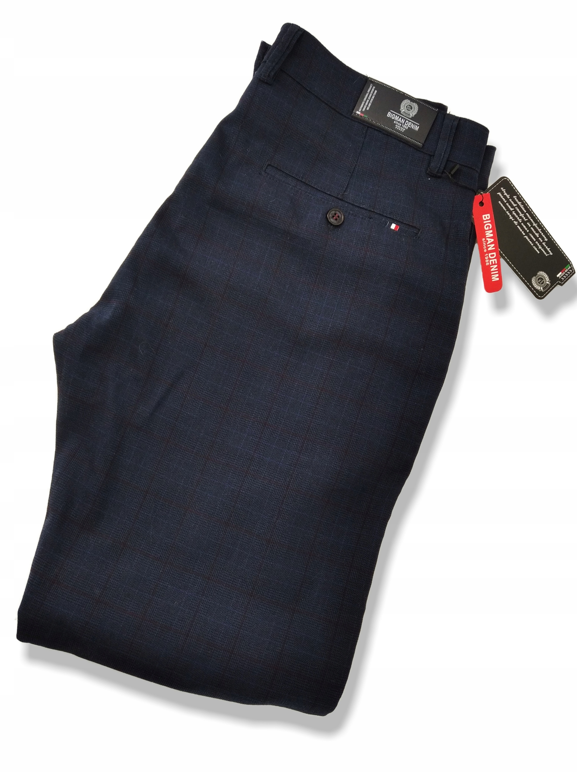 SPODNIE MĘSKIE MATERIAŁOWE W KRATĘ W33 84-86 CM Fason inny