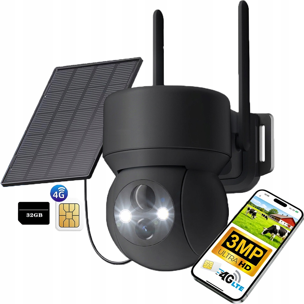 2K Venkovní Solární Ip Kamera Na Sim Kartu 4G Lte Otočná z karet 32 Gb