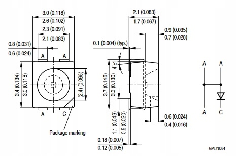 Dioda LED SMD PLCC4 czerwona WA 50mA do świateł stop Kod producenta SMD PLCC4 czerwona WA do świateł stop