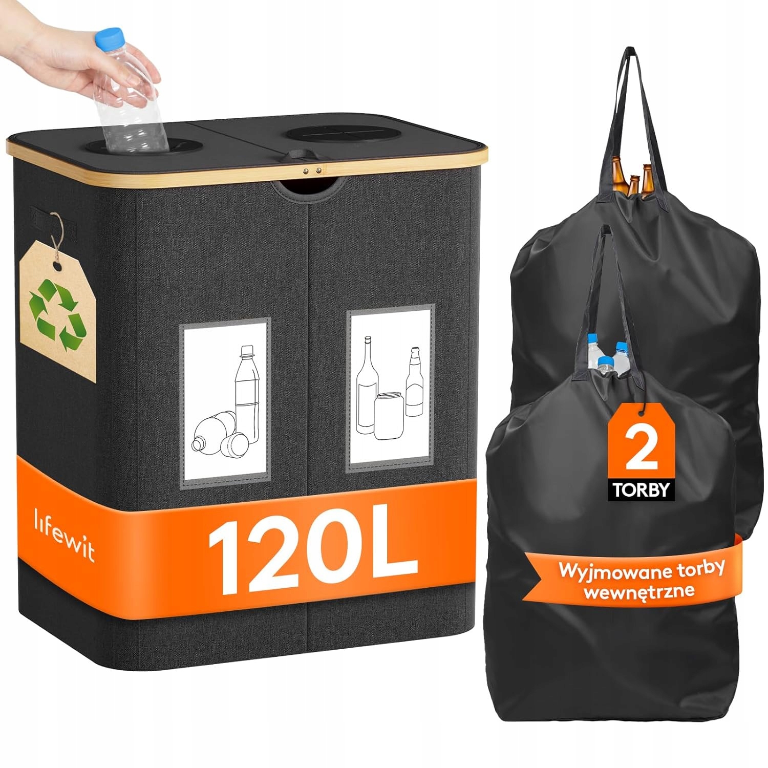 Lifewit recyklační koš 120 l, 2 komory s víkem