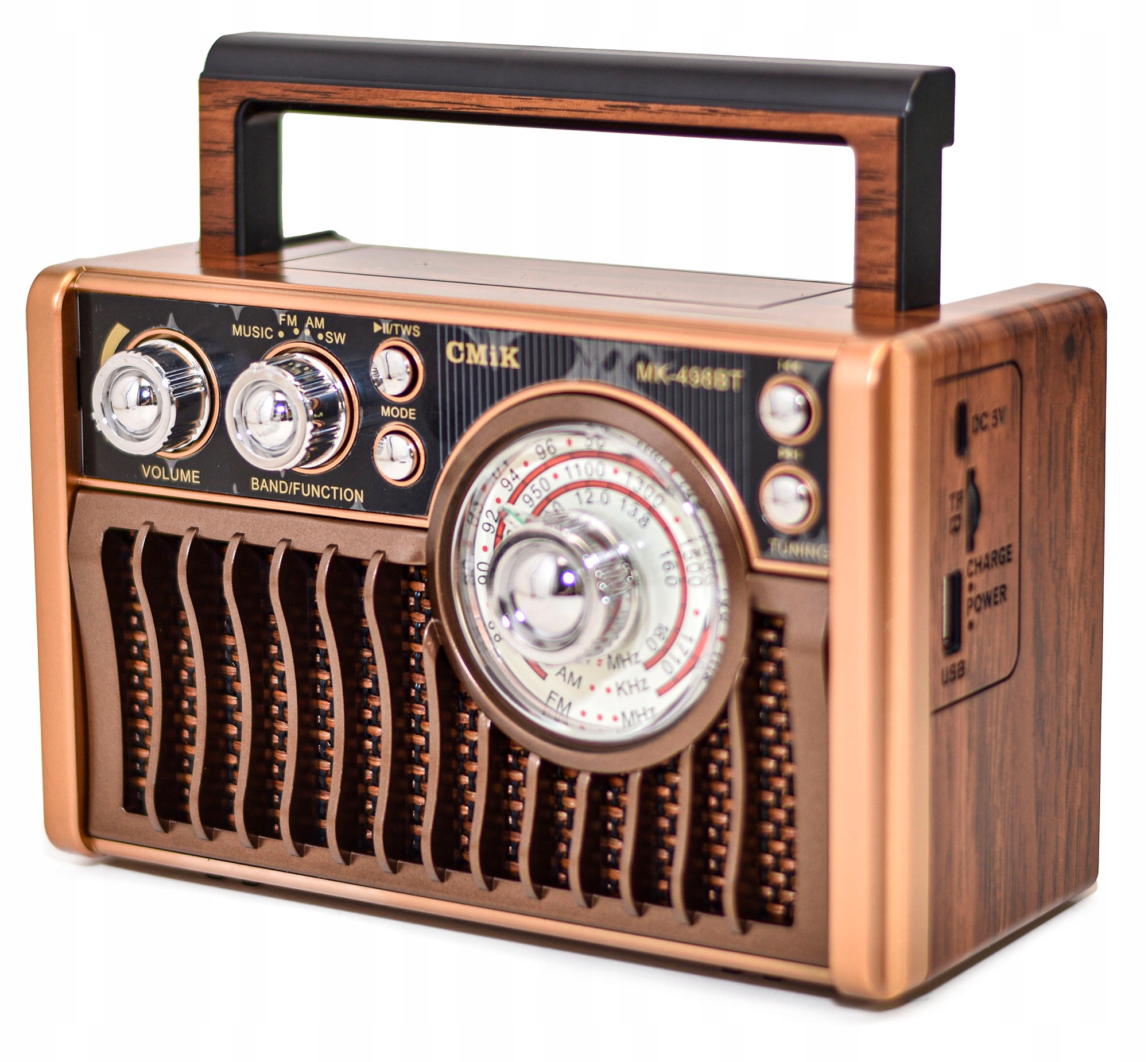 Radio Retro Vintage Usb Bluetooth Karty Sd Am Fm Reproduktor Akumulátor Hlasitý