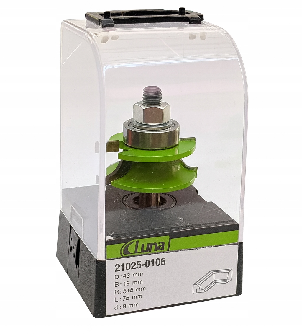 Luna antiprofilová fréza pro rámky 43 mm H18 mm, délka 73 mm, stopka 8 mm, ložisko 22×