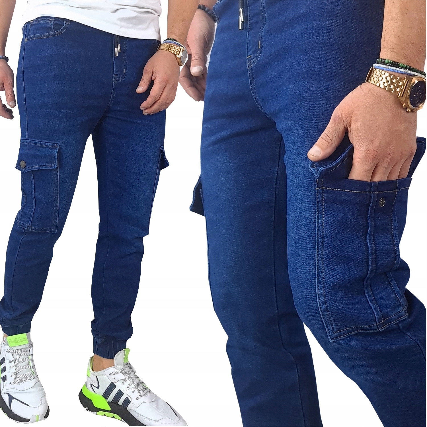 

Spodnie Męskie Jeans Bojówki Kieszenie mocne 77 L