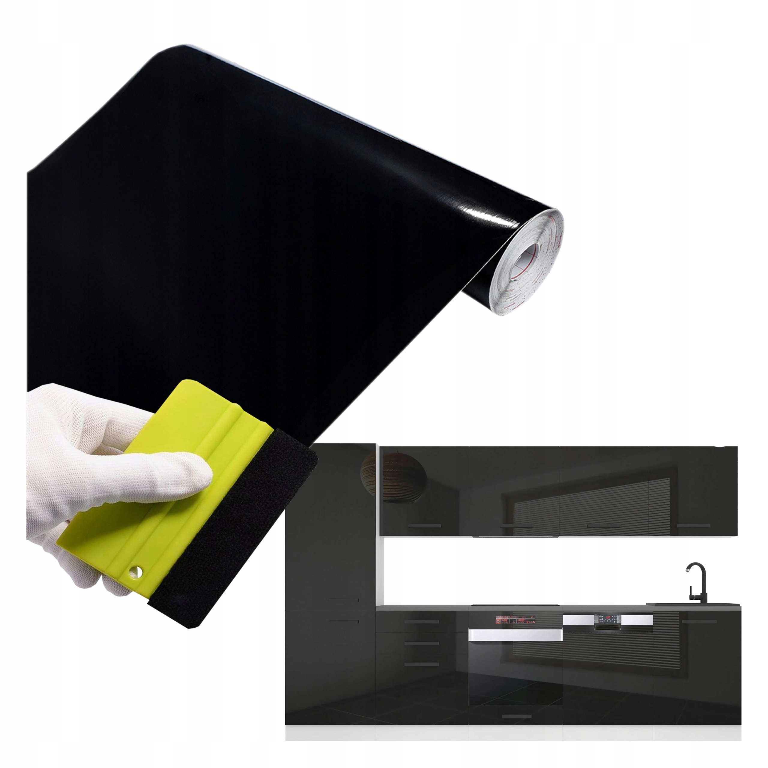 Fólie Nábytková dýha Samolepicí deska Dveře Kuchyně Černý Lesk 122X500