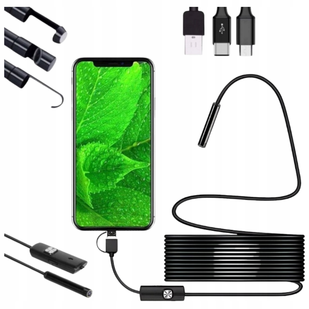 KAMERA INSPEKCYJNA ENDOSKOP 10M LED USB-C do TELEFONU LAPTOPA MicroUSB USB